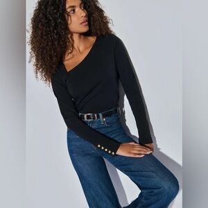 Nation LTD Anita Asymmetrical Long Sleeve Cotton Top in Black Size Small NEW